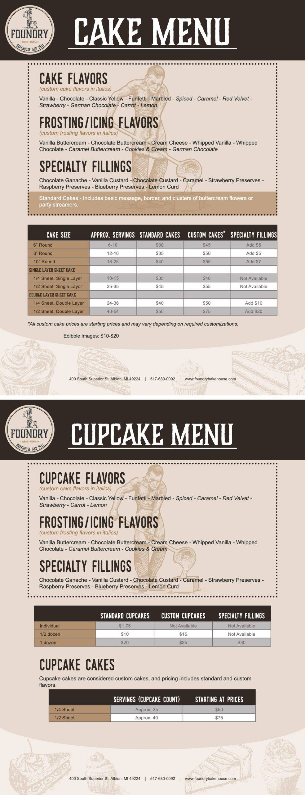 Cake menu & Cup cake menu